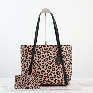 NWT Kate Spade Cara Tote & Slim Bifold Wallet in Leopard Print SET